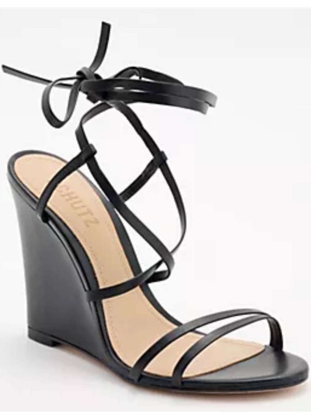 Schutz Deonne Black Leather Ankle Tie Wedge Sandal -6.5B NIB Maximalist Designer